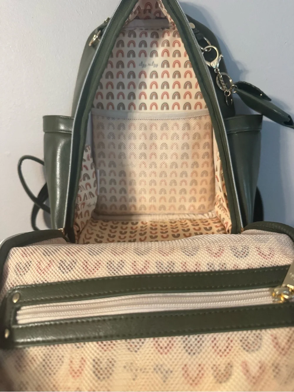 Itzy Ritzy Olive Faux-Leather Backpack with Gold Hardware